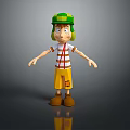 3D Animated Character Creature Wearing Green Helmet Striped Shirt Yellow Shorts And Brown Shoes