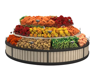 Circular Display Shelf with Various Fresh Fruits and Vegetables Neatly Arranged 3d model