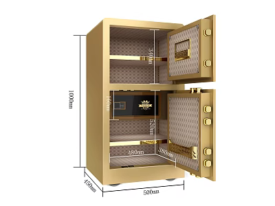Golden Commercial Safe With Open Door Internal Compartments Electronic Lock And Secure Dimensions 3d model