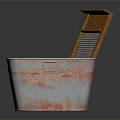 Vintage Rustic Metal Basin With Wooden Slatted Item And Orange Top