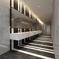Elegant Modern Public Toilet Interior With Clean Stalls Urinals And Artwork Design