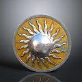 Ancient Round Shield Weapon with Sun Ray Design Yellow Background and Silver Center 3d model