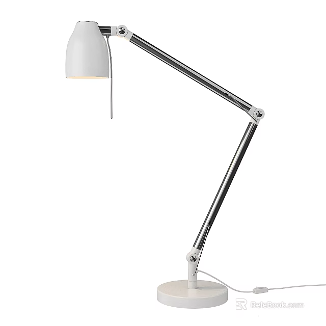Modern Adjustable Desk Lamp with White Shade and Chrome Metal Arm for Home Office 3d model 