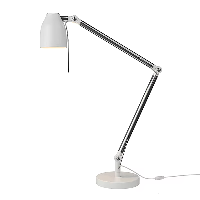 Modern Adjustable Desk Lamp with White Shade and Chrome Metal Arm for Home Office 3d model