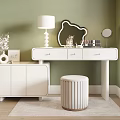 Cream Style Dressing Table Dressing Table Dressing Stool Cosmetic Ornaments Mirror 3d model