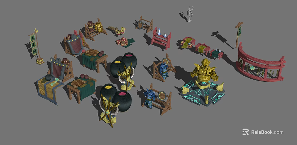 3D Game Props Collection With Various Furniture Decorations And Character Models 3d model 