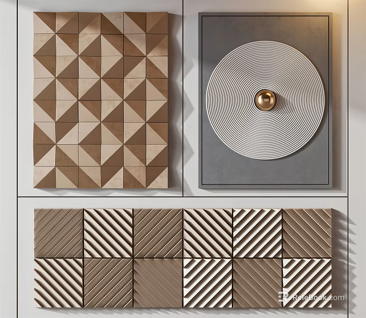 Modern Geometric Wall Decor with Brown Gray Textured Patterns and Circular Design 3d model