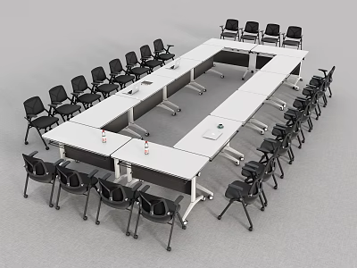 Modern Conference Table And Chair Set With White Top Black Seats For Office Meetings 3d model