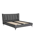 Gray Upholstered Double Bed Frame With Wooden Slats And Black Metal Legs