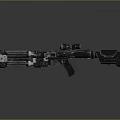 Futuristic Multi Barrel Weapon With Scope And Mechanical Black Metal Design