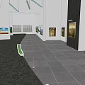 Modern Art Gallery Interior With Hanging Artworks Glass Skylight Visitors And Spacious Design