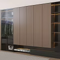 Modern Wardrobe With Wooden Doors Glass Panels Open Shelves And Drawers