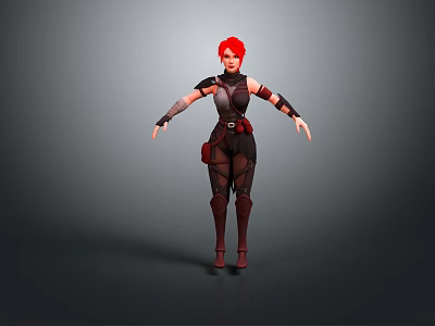 Red Haired 3D Game Movie Character In Combat Outfit With Arm Guards And Mesh Design 3d model