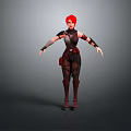 Red Haired 3D Game Movie Character In Combat Outfit With Arm Guards And Mesh Design