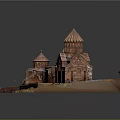 Cartoon Scene Featuring Ancient Building With Red Brown Domes Road And Fence