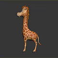 Cute 3D Cartoon Giraffe Character Animated Creature With Orange Spots And Red Mane