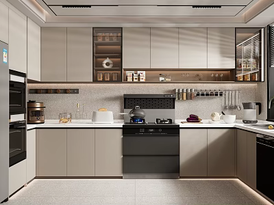 Modern Kitchen Interior Design With Cabinets Stove Sleek Countertop And Appliances 3d model