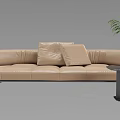 Beige Leather Sectional Sofa Set with Cushions Side Table and Green Plant 3d model