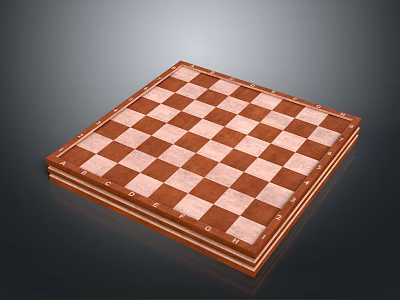 Wooden Square Chessboard With Red Brown And Light Checkerboard Pattern And Brown Border 3d model