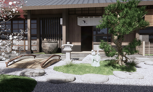 Japanese-style courtyard landscape 3d model