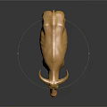Golden Ox Sculpture With Shiny Surface Standing On Dark Background With Reflection
