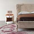 Modern Bedroom Upholstered Double Bed With Tufted Headboard Brown Bedspread Matching Nightstands Table Lamps