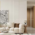 Modern Living Dining Room Interior With Beige Sofa Abstract Artwork And Coffee Table