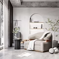 Modern Single Sofa With Cozy Blanket Near Window And Green Plant In Room