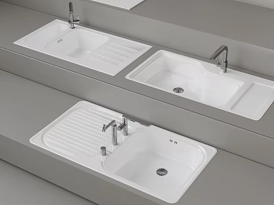 White Washbasins with Silver Faucets on Grey Countertops Modern Design 3d model