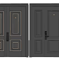 Dark Gray Double Security Doors With Decorative Panels And Electronic Lock 3d model