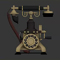 Vintage Electronic Telephone With Rotary Dial Gold Accents And Metal Base Design