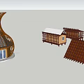 Unique Vase Shaped Wooden House With Wooden Structure Green Trees And People Outside