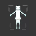 Game and Movie Character With Black Hair White Dress Arms Outstretched Standing Pose