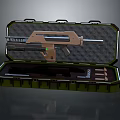 Modern Tactical Weapon Stored in Open Green Hard Case With Accessories and Components