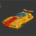 Yellow Toy Race Car With Red Stripes Blue Roof And Rear Spoiler Design