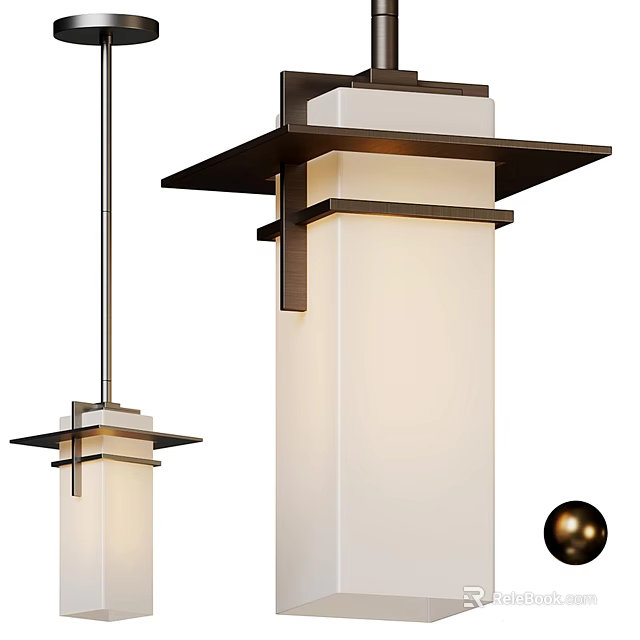 Modern Pendant Light With Geometric Metal Frame And White Shade Design 3d model 