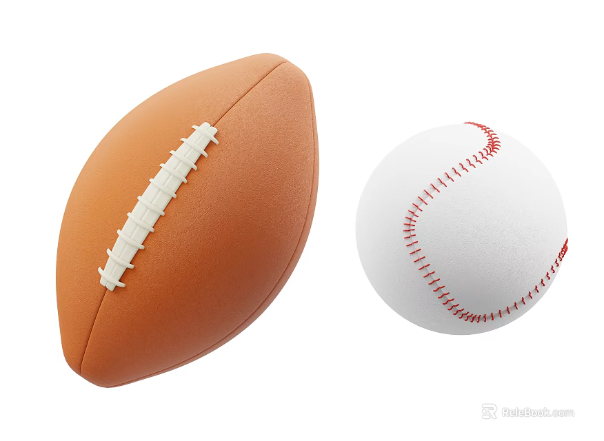 Brown Football And White Baseball As Essential Sports Equipment For Training 3d model 