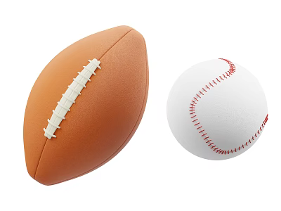Brown Football And White Baseball As Essential Sports Equipment For Training 3d model Brown Football And White Baseball As Essential Sports Equipment For Training 3d model