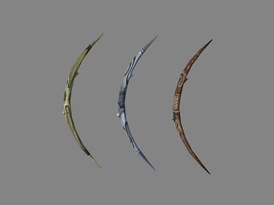 Decorative Bow Weapons With Green Silver Brown Elaborate Designs And Crafted Details 3d model