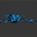 Blue Bow with Extended Blue Ribbons Curled Ends and Shiny Glossy Finish Against Dark Background