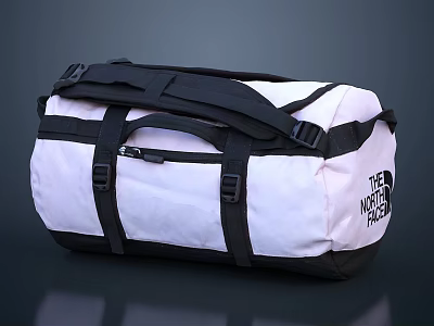 The North Face White And Black Duffel Bag With Adjustable Black Straps 3d model
