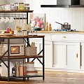 Metal Multilayer Kitchen Shelf With Cans Microwave Basket And Plates In Modern Kitchen