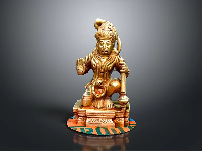 Golden Ornate Sitting Sculpture With Intricate Details And Colorful Decorative Base 3d model