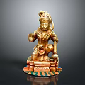 Golden Ornate Sitting Sculpture With Intricate Details And Colorful Decorative Base