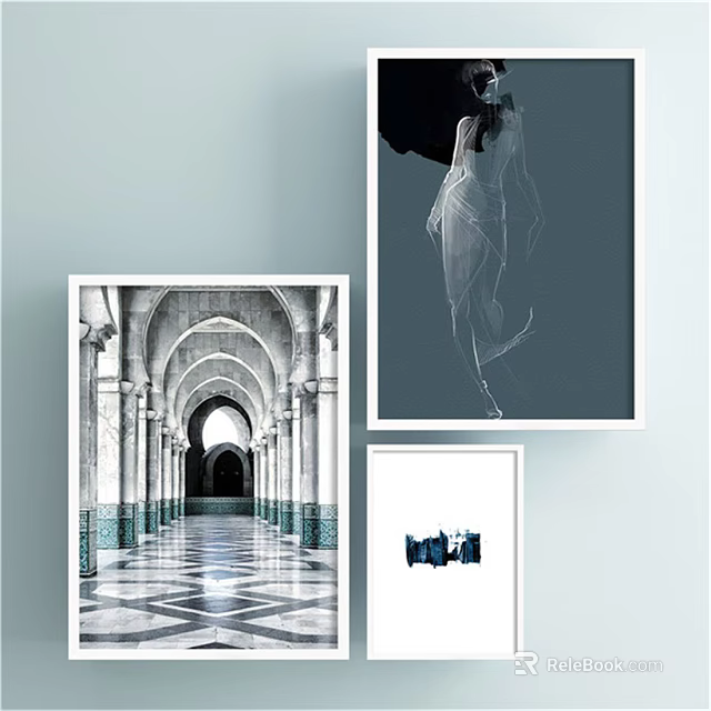 Vintage Architecture Landscape Painting With Arched Doorway And Classic Columns In Framed Wall Art 3d model 