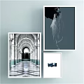 Vintage Architecture Landscape Painting With Arched Doorway And Classic Columns In Framed Wall Art