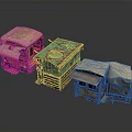 Vintage Retro Carts With Pink Green Brown Colors And Canvas Covers Open Tops