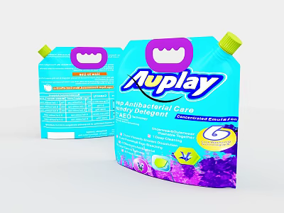 Nuplay Antibacterial Care Liquid Detergent Packaging With Blue Purple Design And Green Cap 3d model
