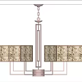 Modern Indoor Chandelier With Textured Square Lampshades And Copper Metal Frame Design