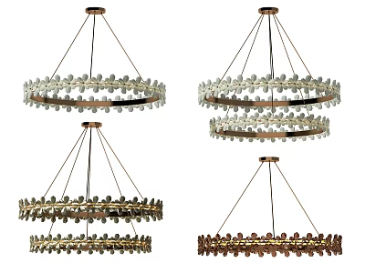Modern Circular Chandeliers With Decorative Glass Petals And Various Metal Frame Finishes 3d model